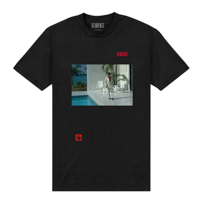 Black - Front - Scarface Unisex Adult Pool Scene Tony Montana T-Shirt