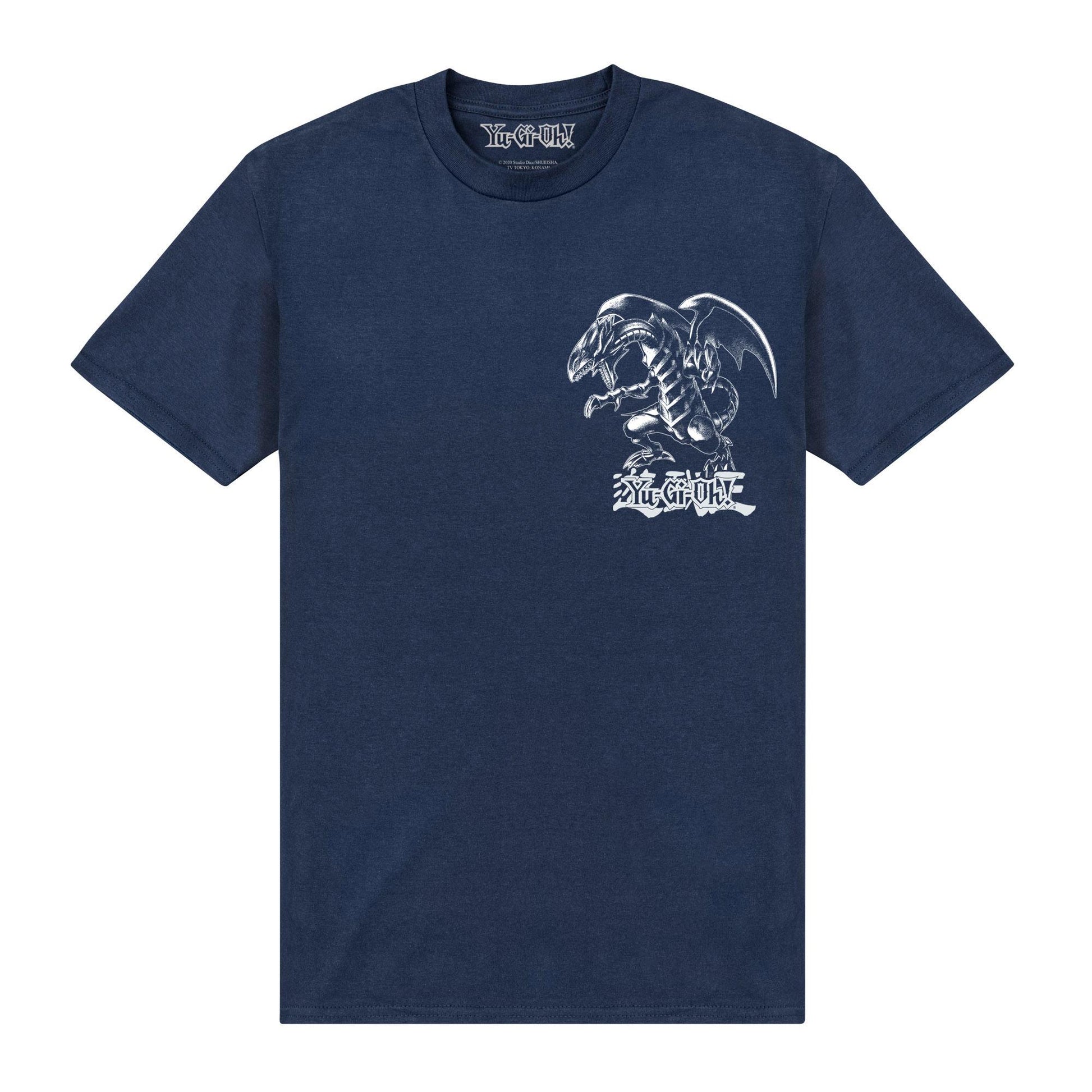 Navy Blue - Front - Yu-Gi-Oh! Unisex Adult Blue-Eyes White Dragon Outline T-Shirt