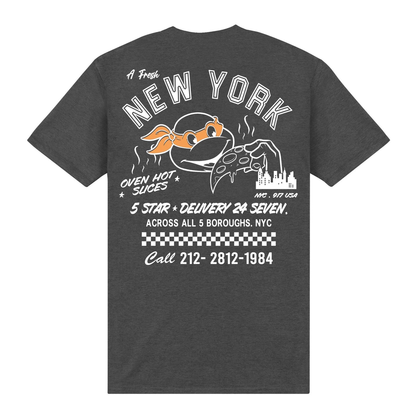 Dark Heather - Back - TMNT Unisex Adult 5 Star Vintage T-Shirt