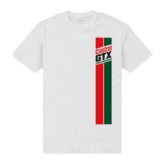 White - Front - Castrol Unisex Adult Racing Stripe T-Shirt