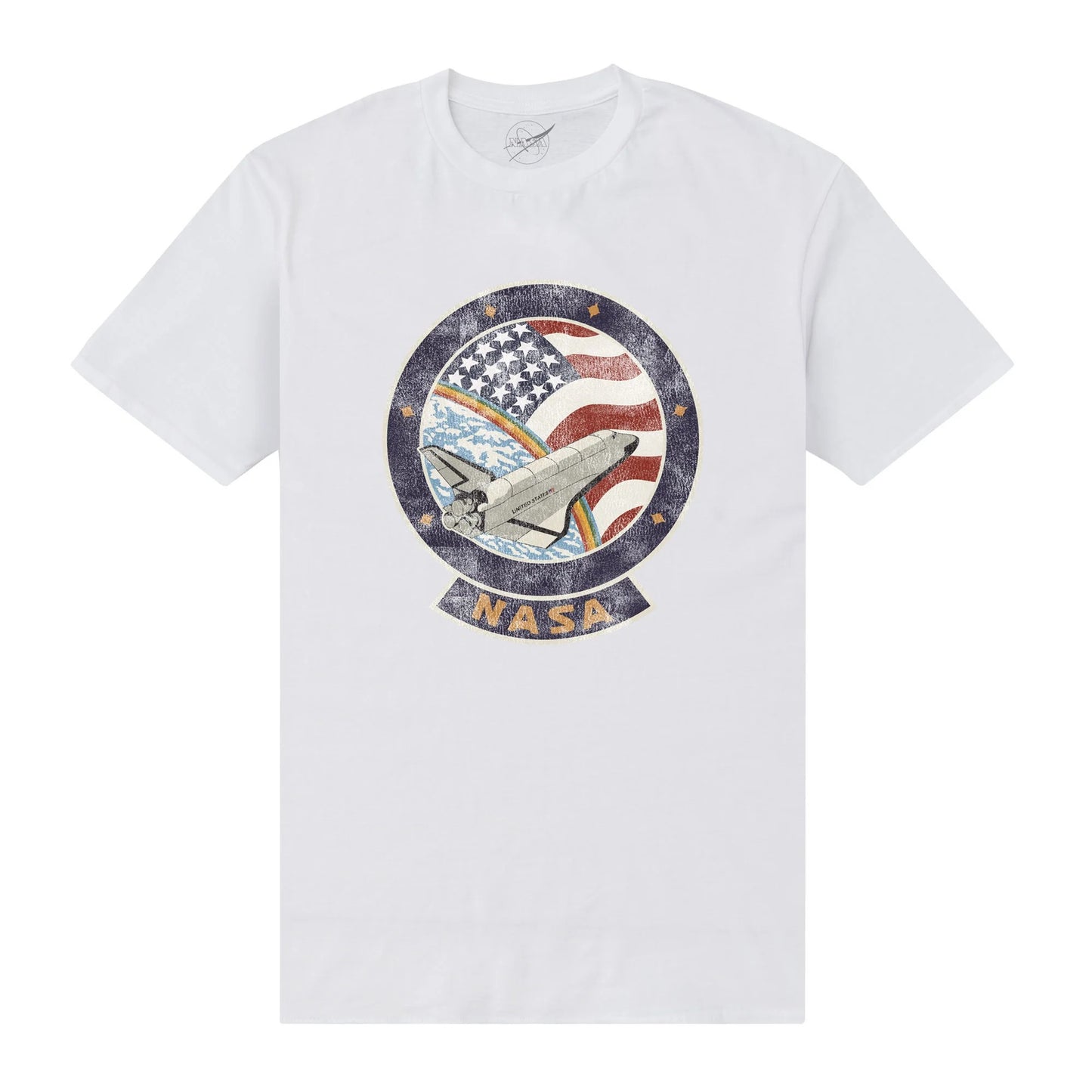 White - Front - NASA Unisex Adult Faded T-Shirt