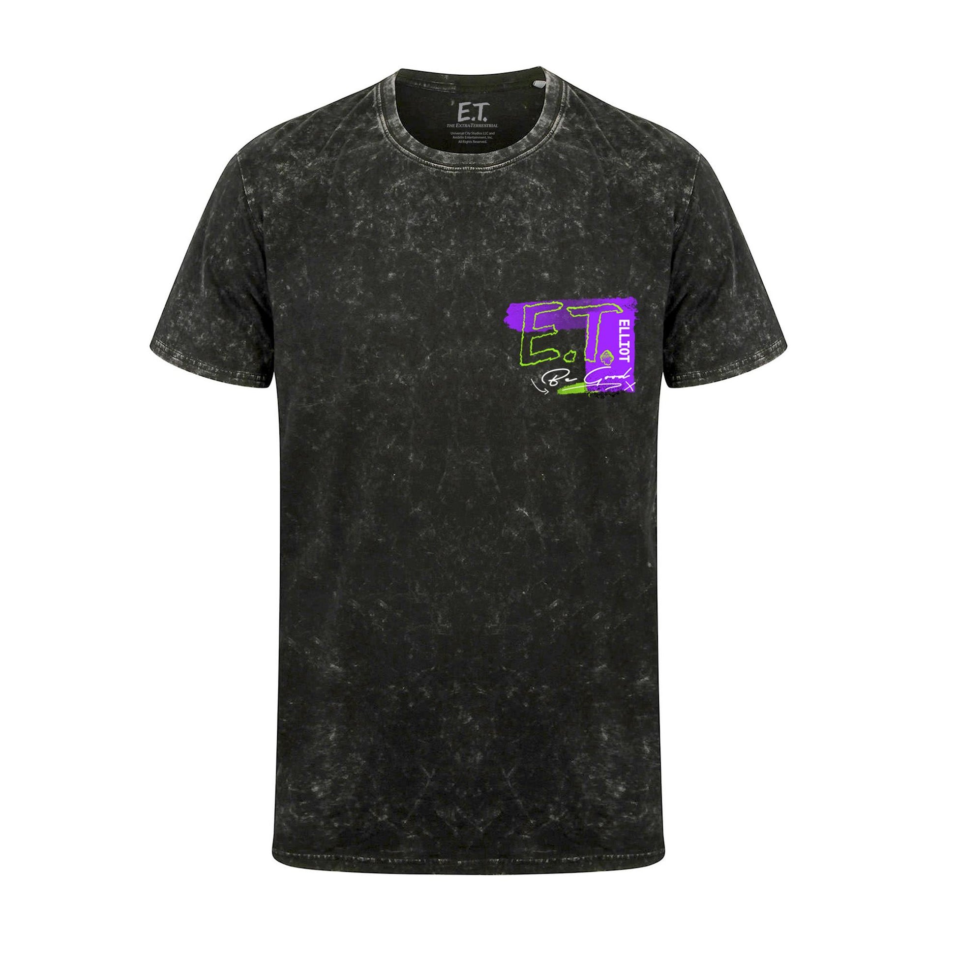 Navy - Front - E.T. the Extra-Terrestrial Unisex Adult Acid Wash T-Shirt