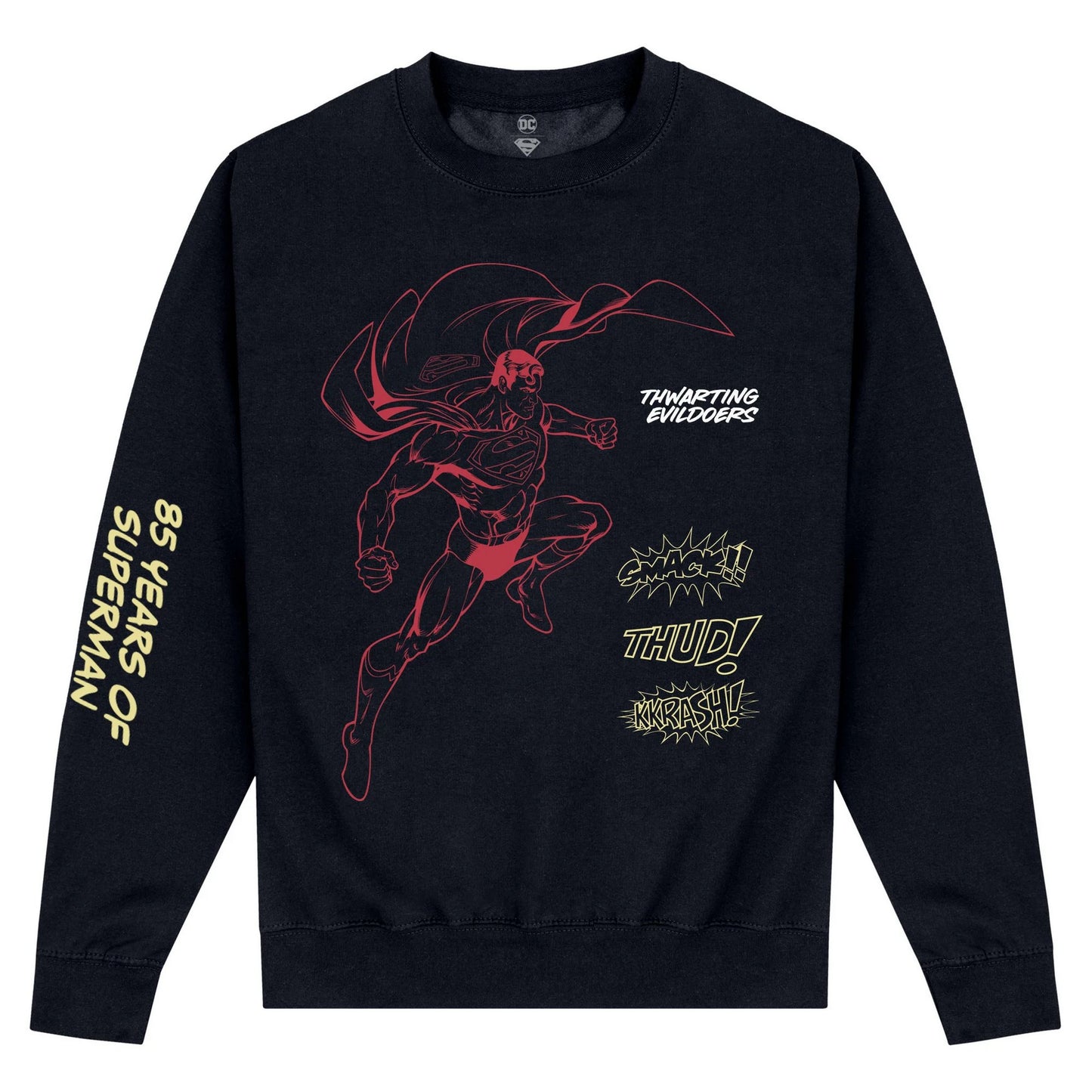 Black - Front - Superman Unisex Adult Exclamation Sweatshirt