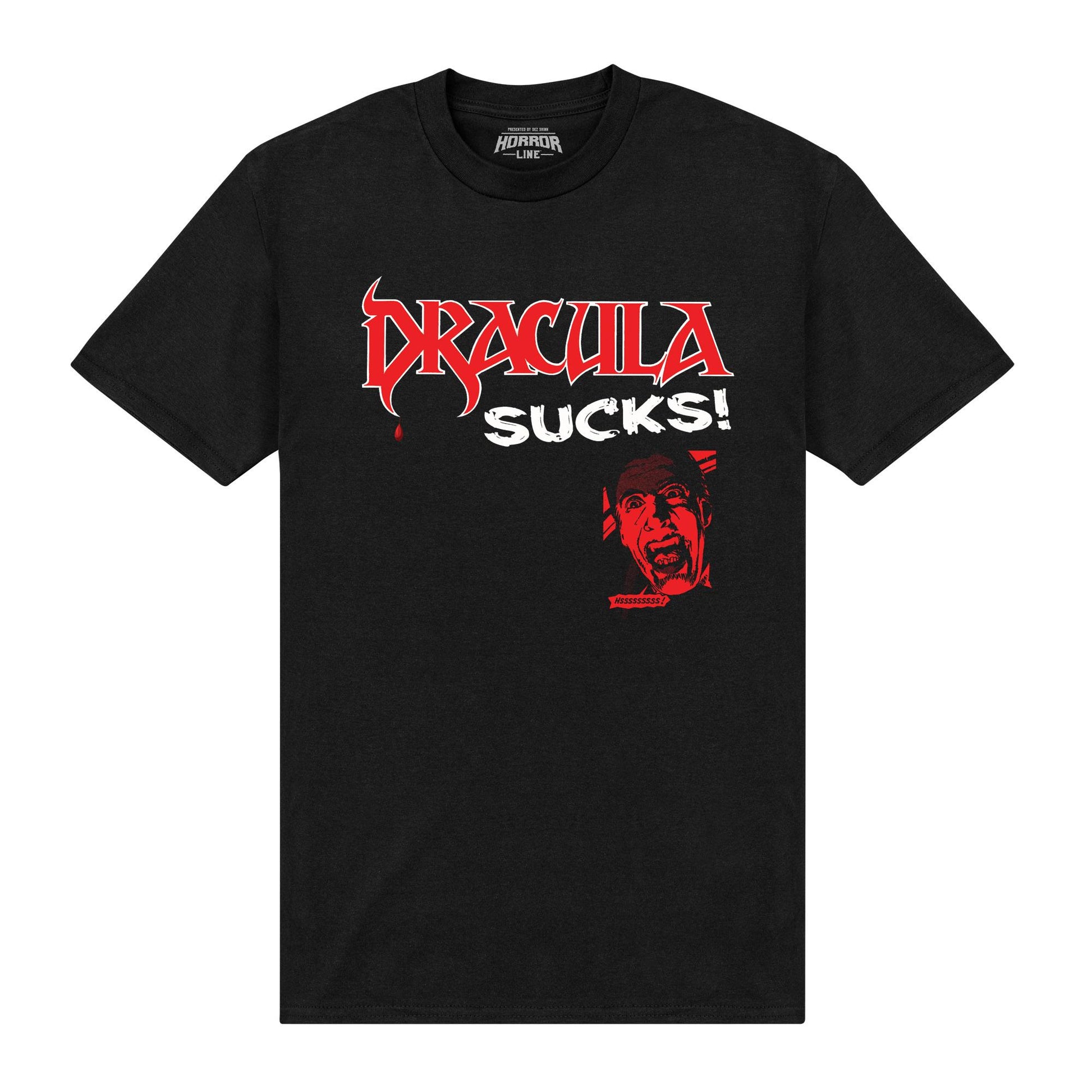 Black - Front - Horror Line Unisex Adult Dracula Sucks T-Shirt