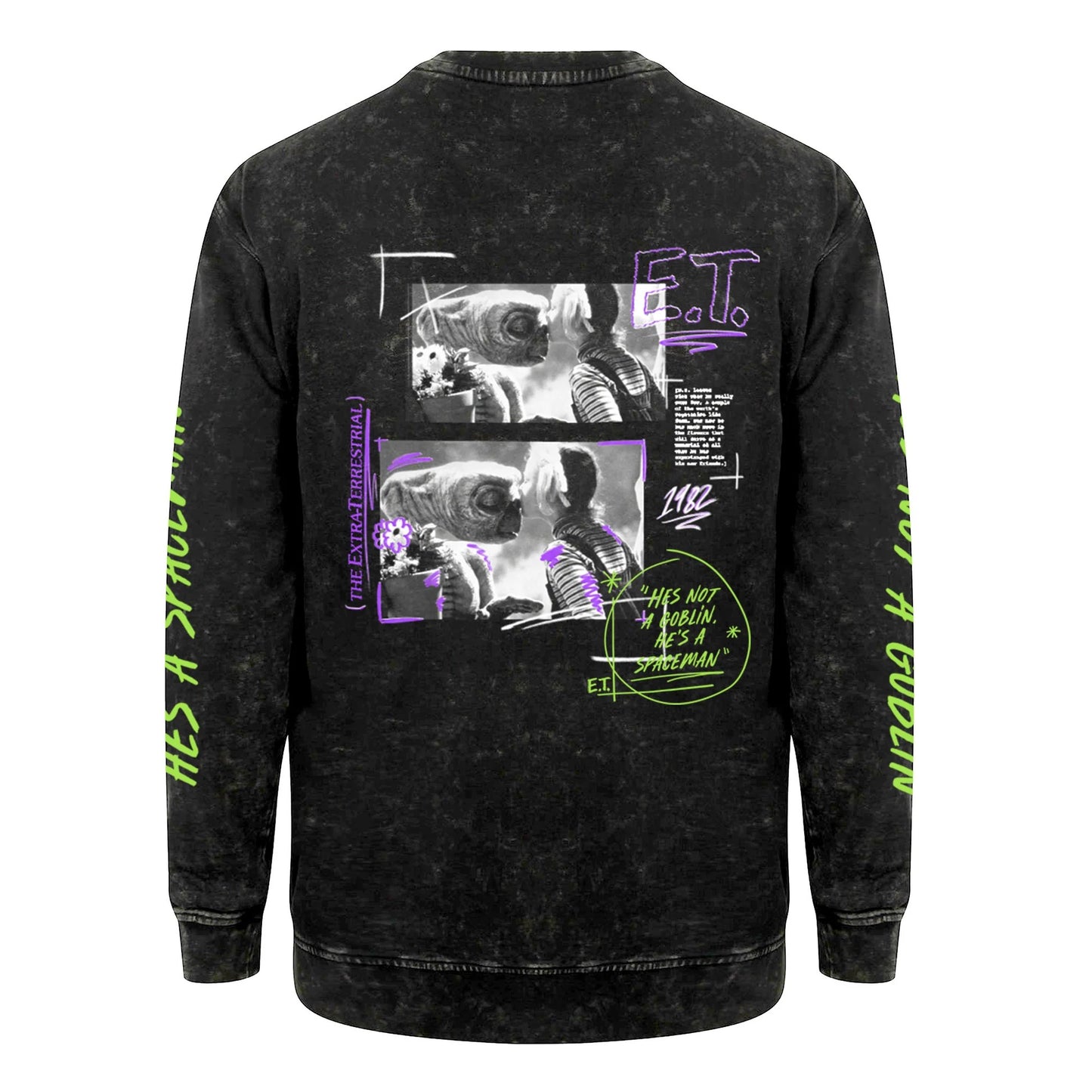 Black - Back - E.T Unisex Adult Kiss Acid Wash Sweatshirt