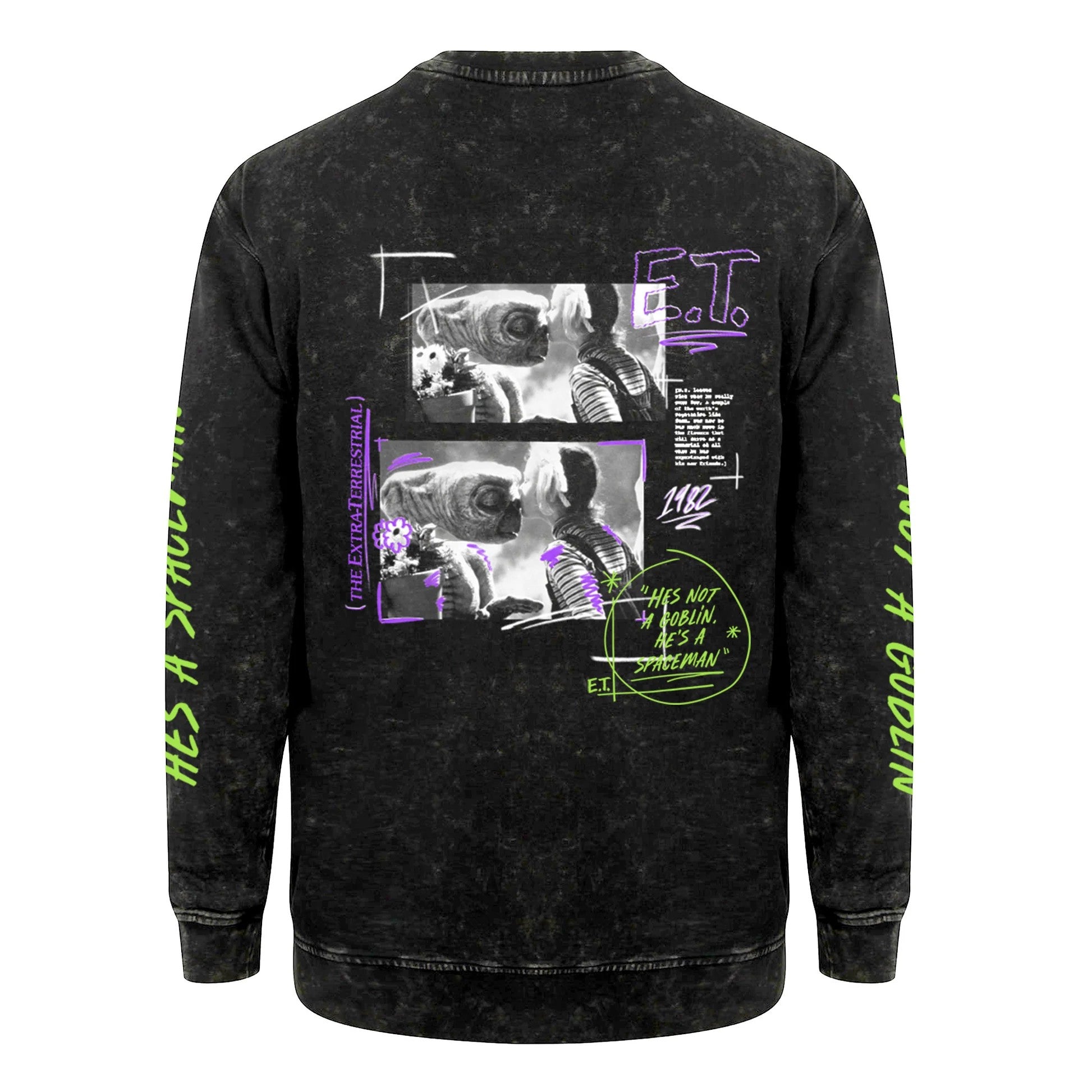 Black - Back - E.T Unisex Adult Kiss Acid Wash Sweatshirt