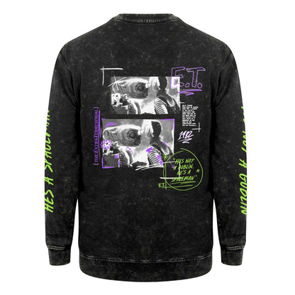 Black - Back - E.T Unisex Adult Kiss Acid Wash Sweatshirt