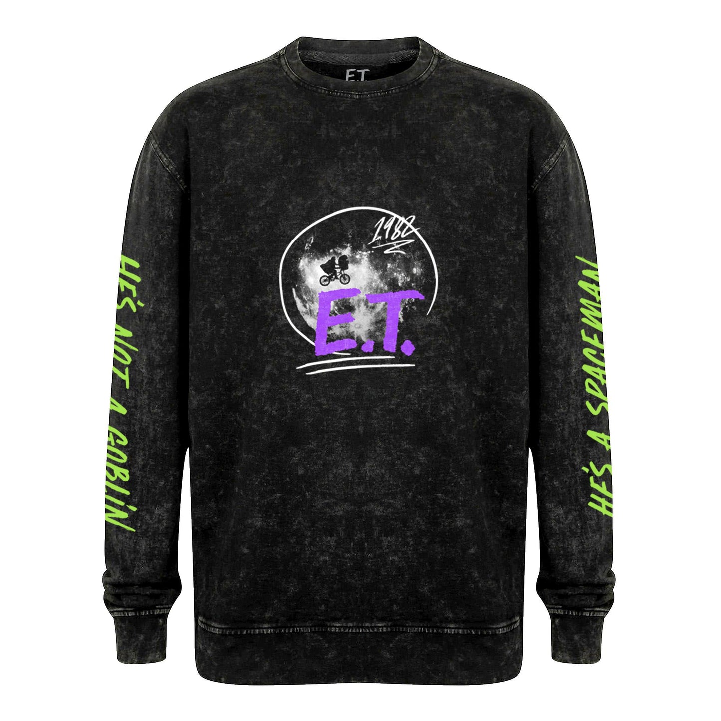 Black - Front - E.T Unisex Adult Kiss Acid Wash Sweatshirt