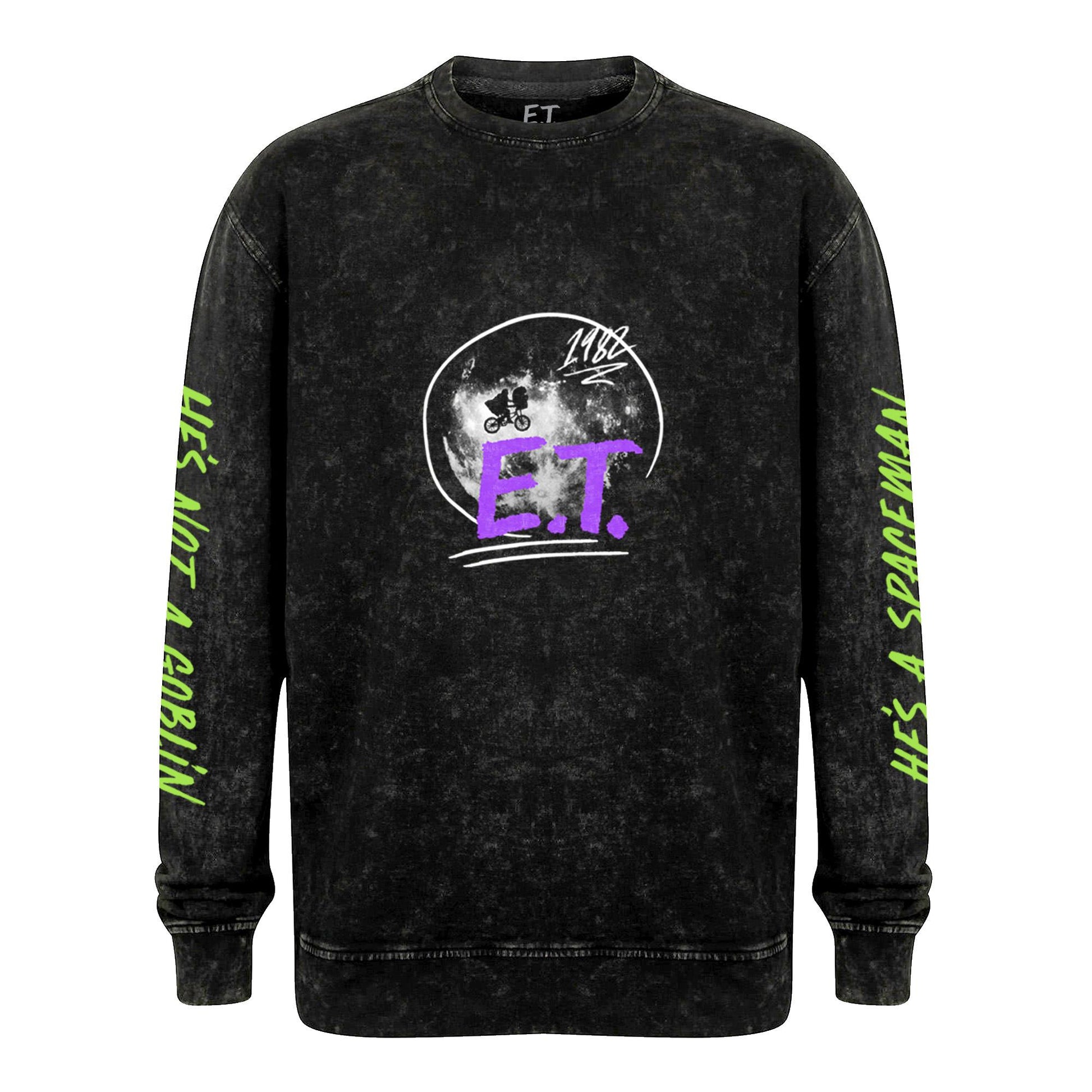 Black - Front - E.T Unisex Adult Kiss Acid Wash Sweatshirt