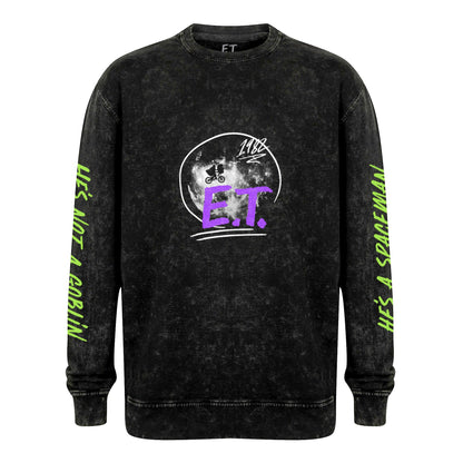 Black - Front - E.T Unisex Adult Kiss Acid Wash Sweatshirt