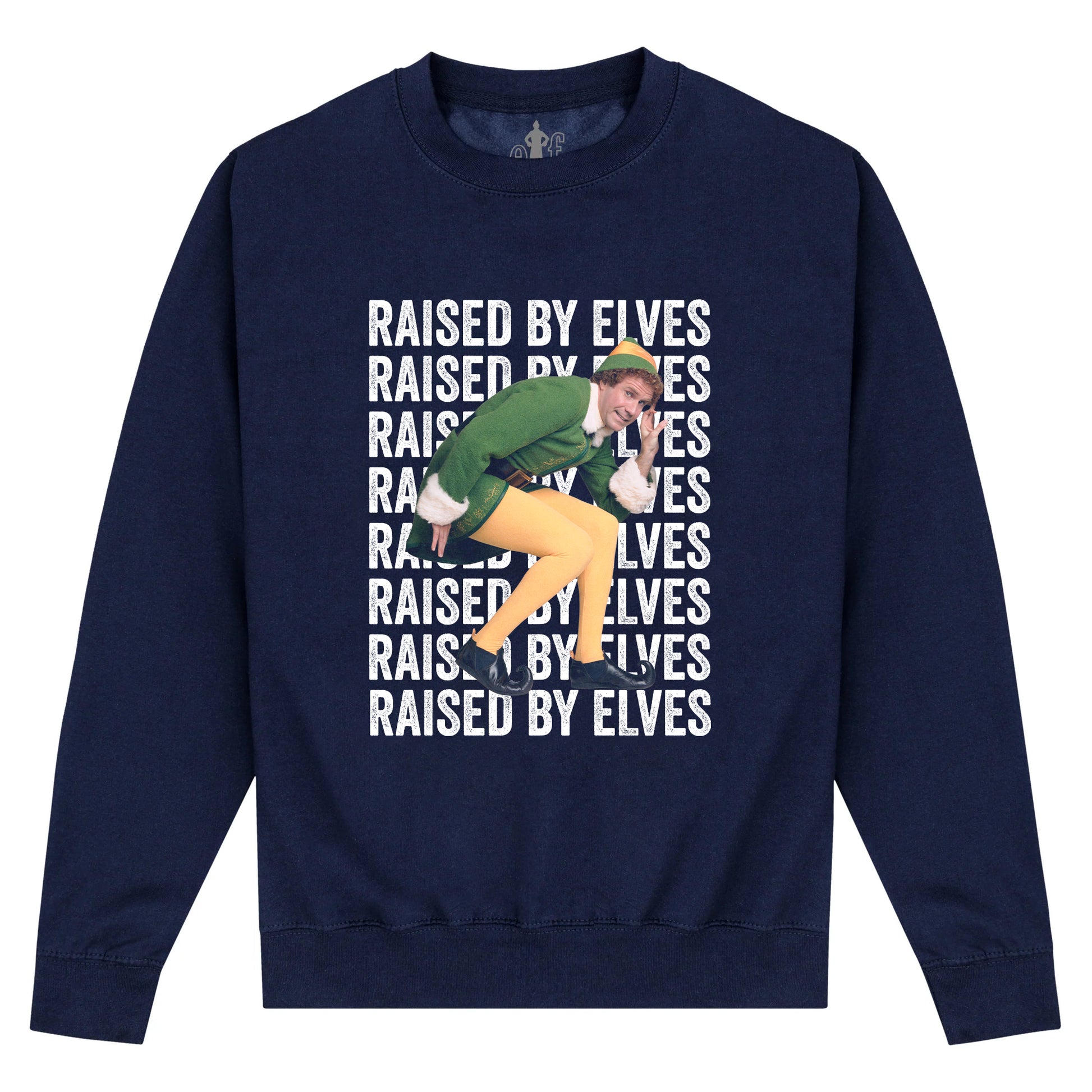 Navy - Front - Elf Unisex Adult Raised By Elves Sweatshirt