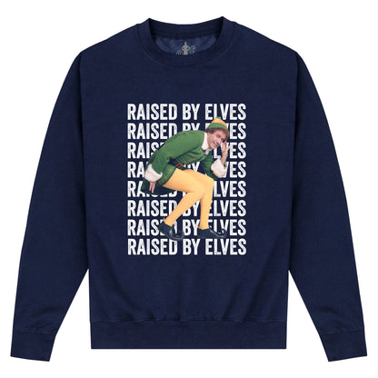 Navy - Front - Elf Unisex Adult Raised By Elves Sweatshirt