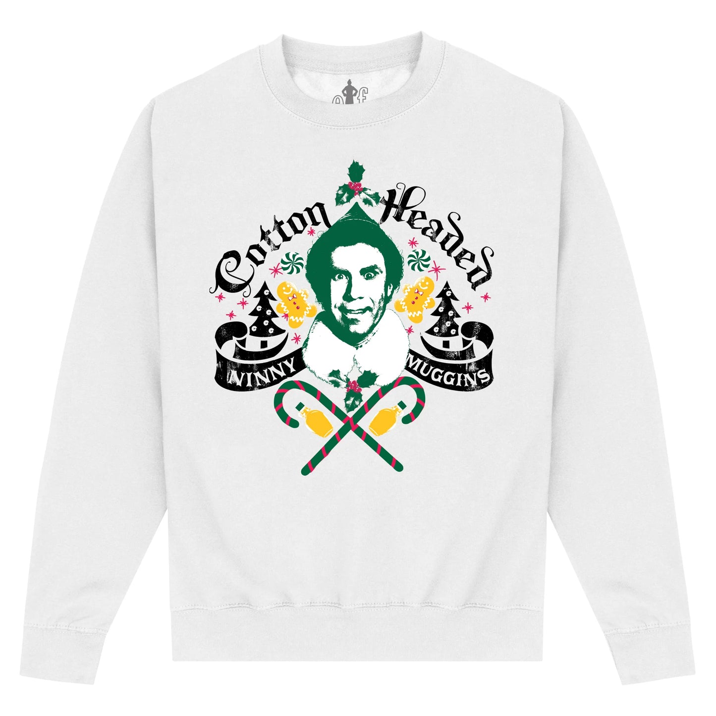 White - Front - Elf Unisex Adult Ye Olde Ninny Muggins Sweatshirt