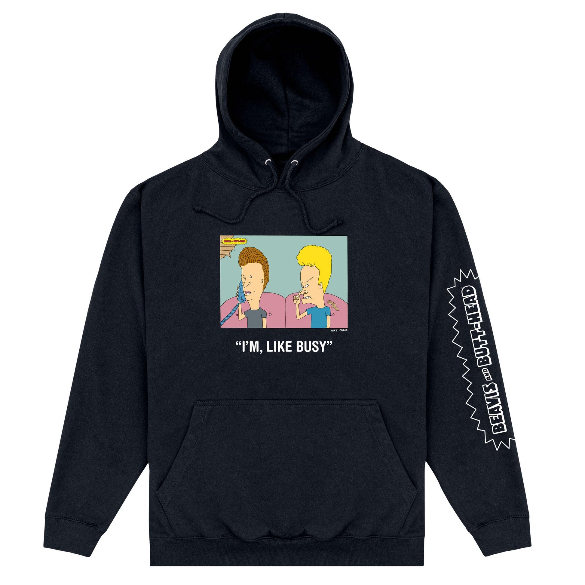 Black - Front - Beavis & Butthead Unisex Adult I´m Like, Busy Hoodie