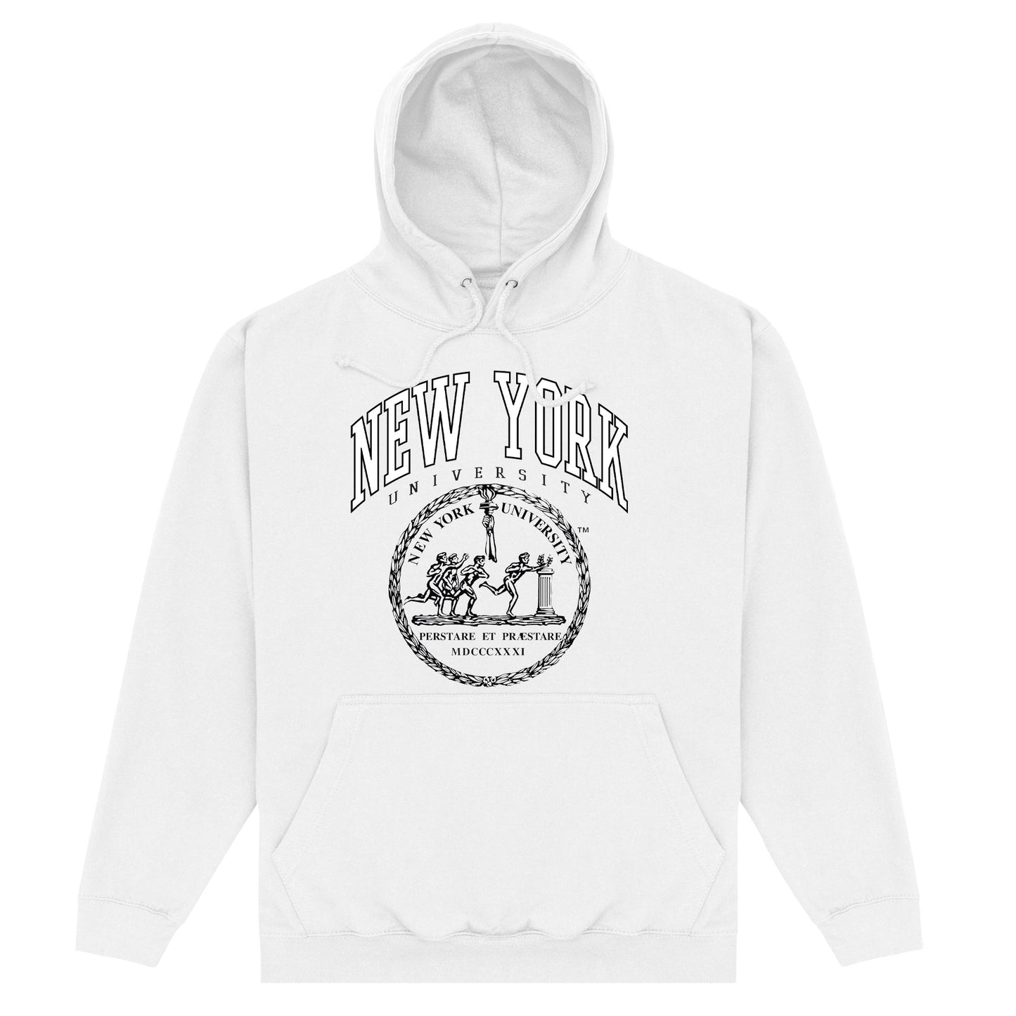 White - Front - New York University Unisex Adult Crest Hoodie