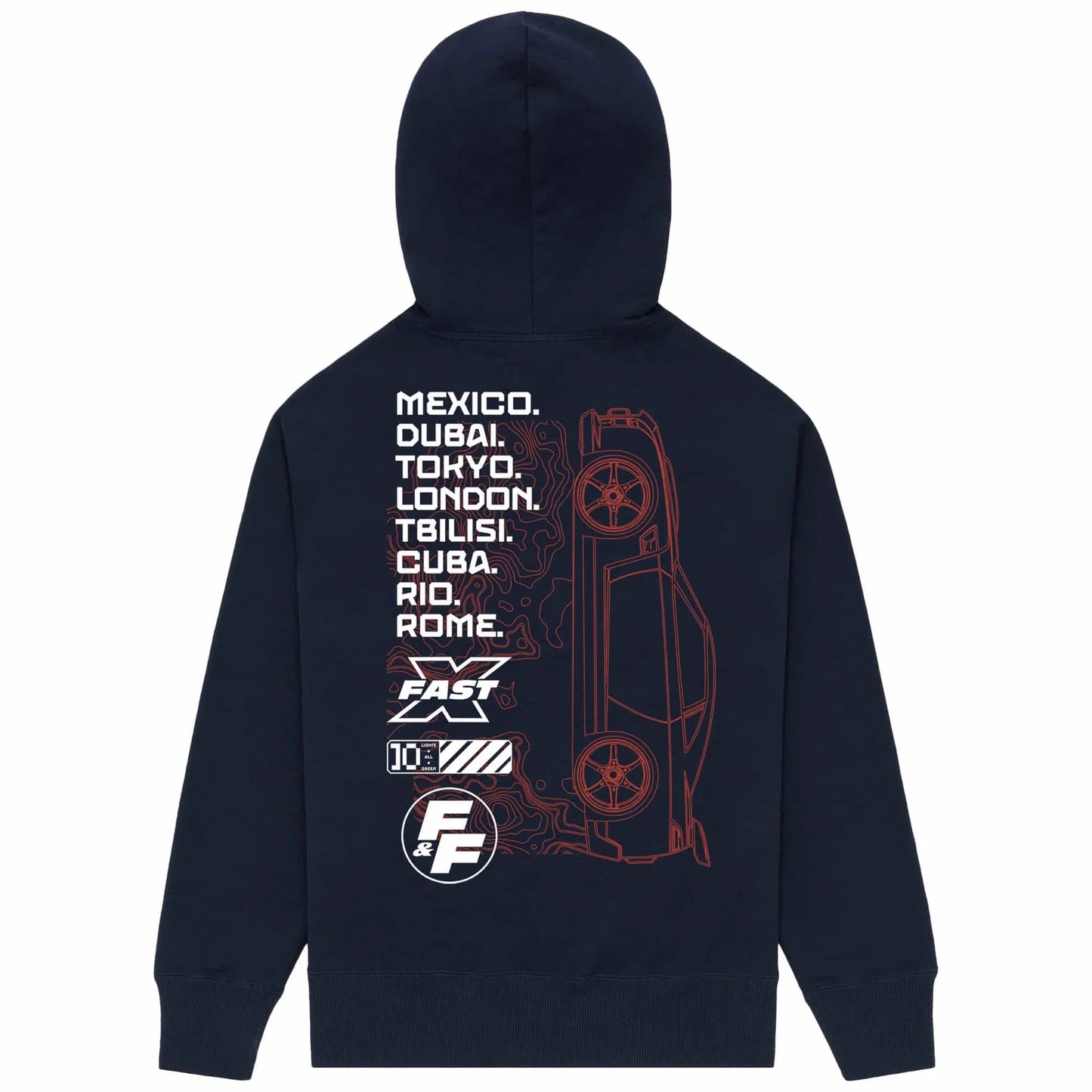 New French Navy - Back - Fast X Unisex Adult Cities Hoodie