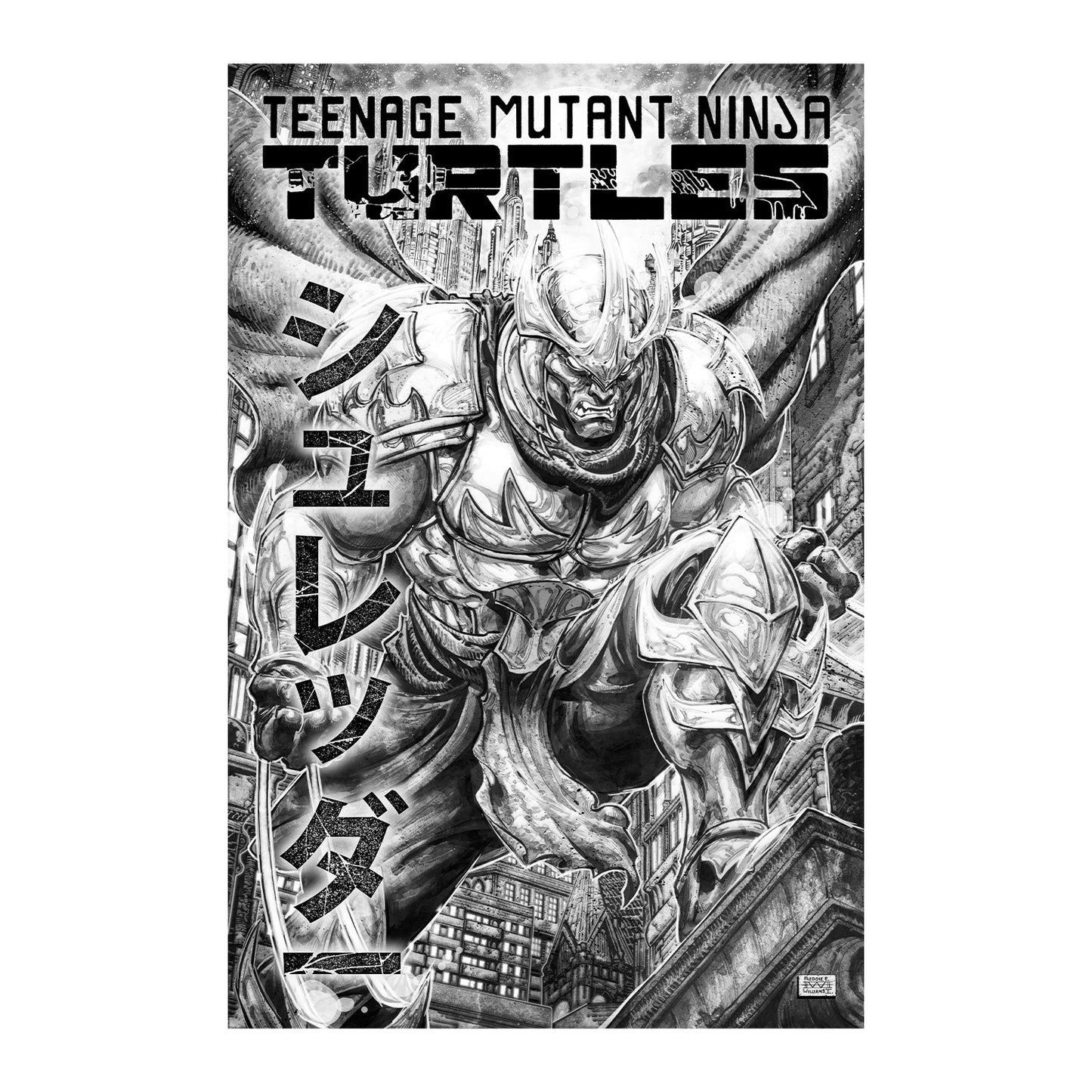 White - Side - TMNT Unisex Adult Artist Series Freddie E. Williams II Hoodie