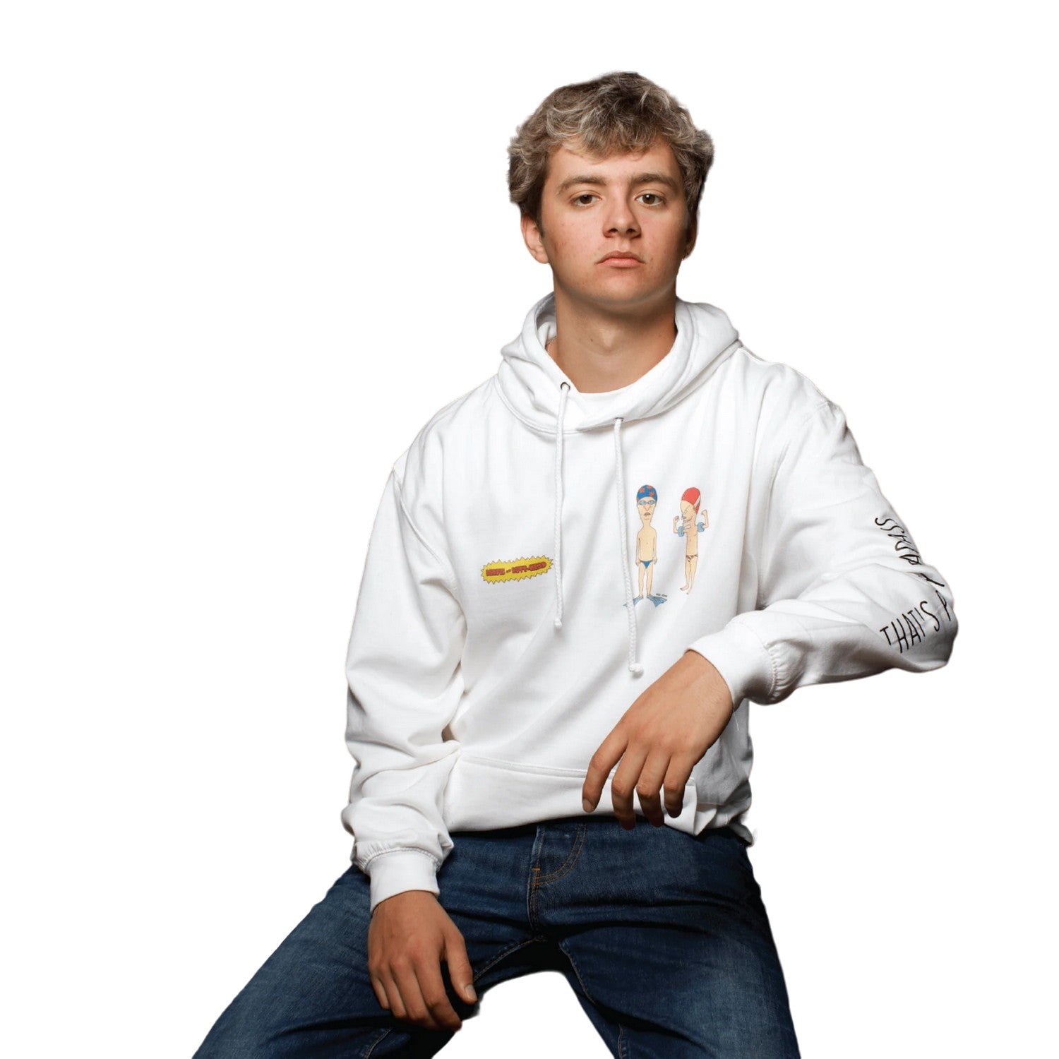 White - Side - Beavis & Butthead Unisex Adult That´s Pretty Bad Ass Hoodie