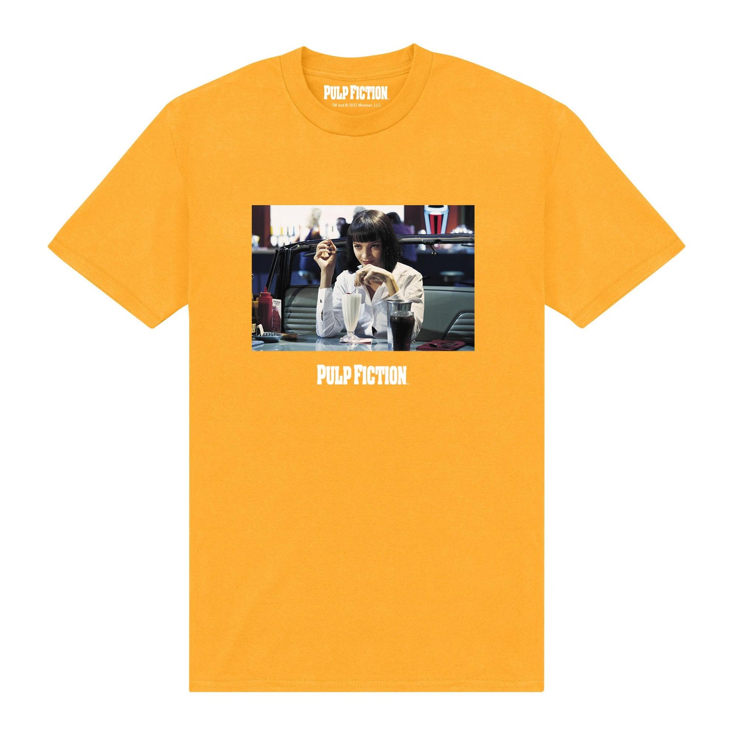 Gold - Front - Pulp Fiction Unisex Adult Mia Wallace T-Shirt