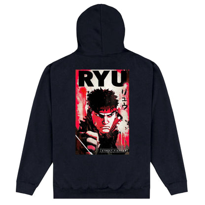 Black - Back - Street Fighter Unisex Adult Ryu Hoodie