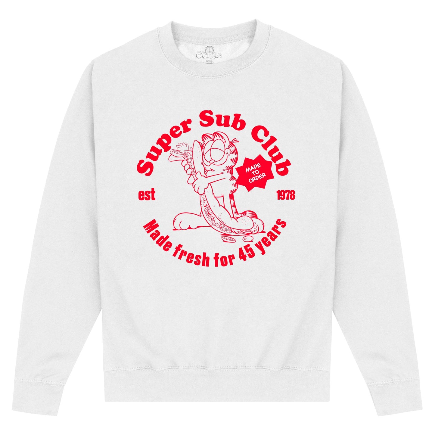 White - Front - Garfield Unisex Adult Super Sub Club Sweatshirt