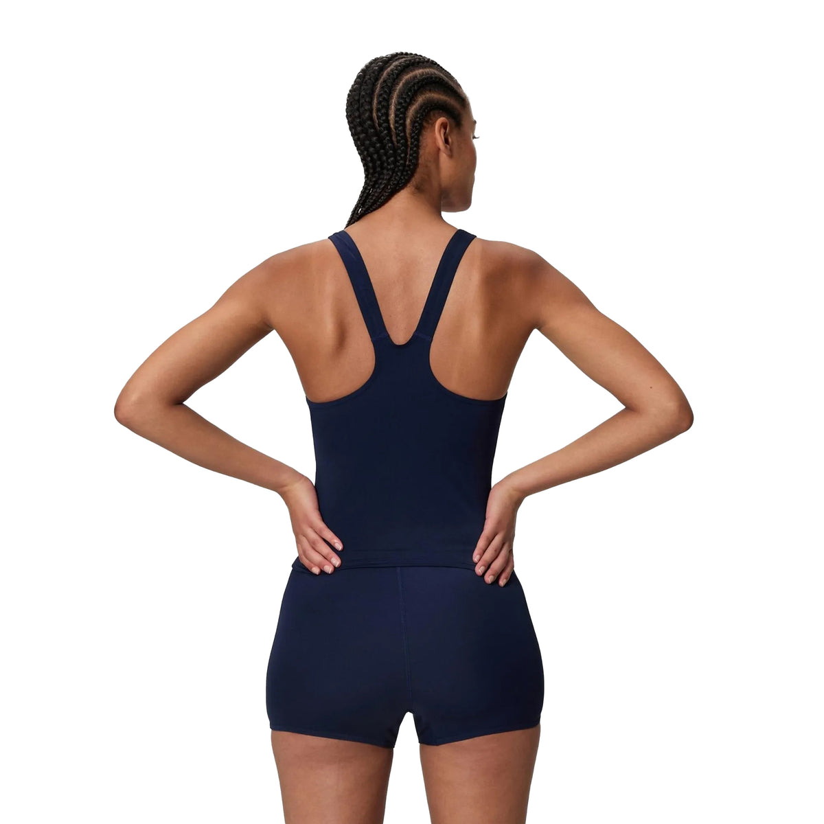 Navy - Close up - Speedo Womens-Ladies Hyperboom Splice Tankini Set