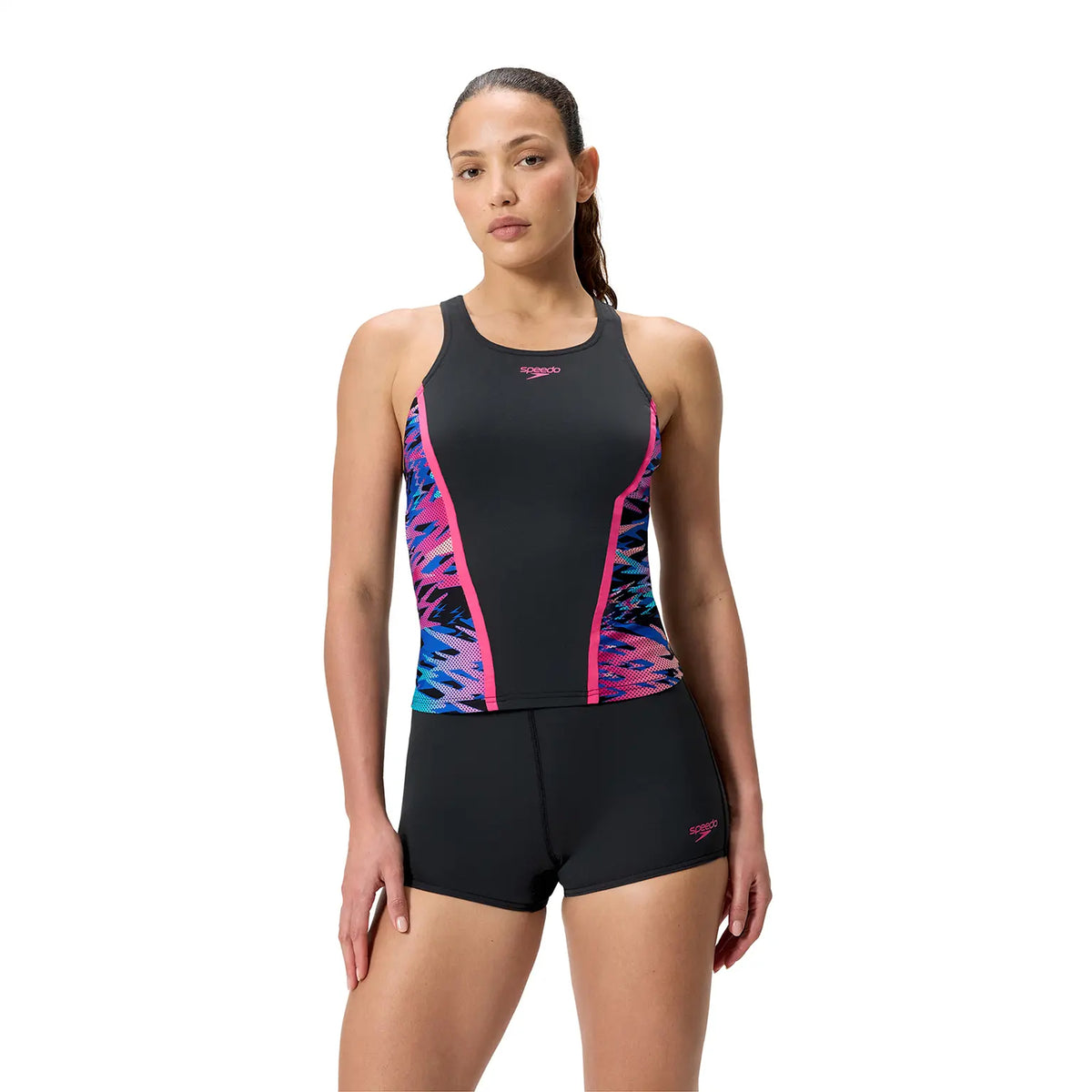 Black - Pack Shot - Speedo Womens-Ladies Hyperboom Splice Tankini Set