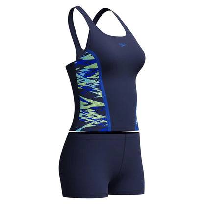 Navy - Side - Speedo Womens-Ladies Hyperboom Splice Tankini Set
