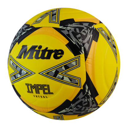 Yellow-Black-Grey - Back - Mitre Impel Logo Futsal Football