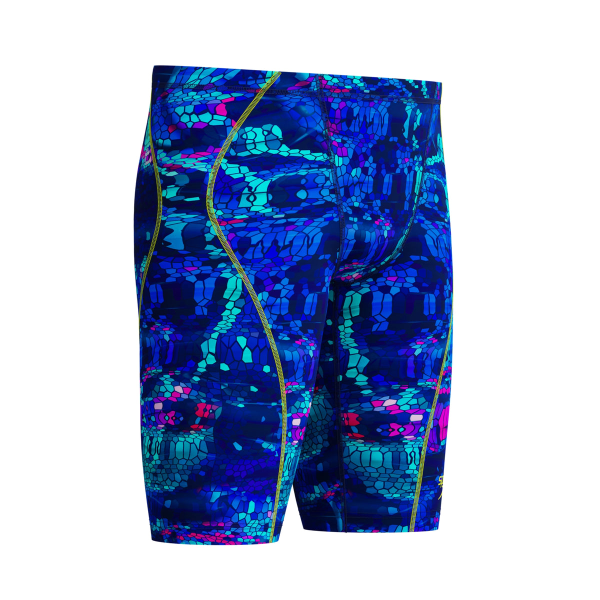 Blue-Pink - Side - Speedo Mens Fastskin Hyperspark Mosaic Jammer Shorts