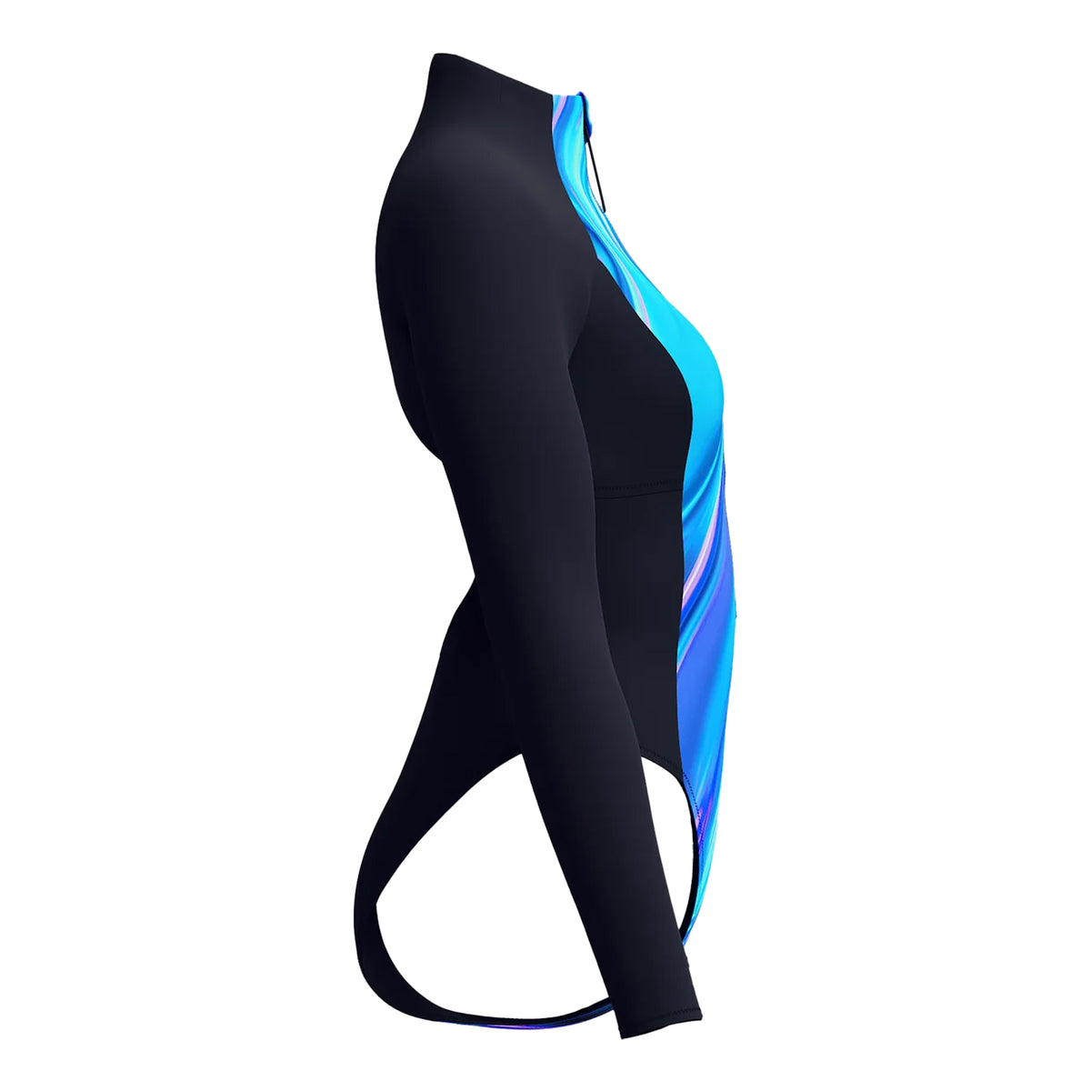 Black-Blue - Side - Speedo Womens-Ladies Glow Zipped Long-Sleeved One Piece Swimsuit