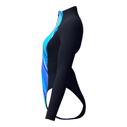 Black-Blue - Lifestyle - Speedo Womens-Ladies Glow Zipped Long-Sleeved One Piece Swimsuit