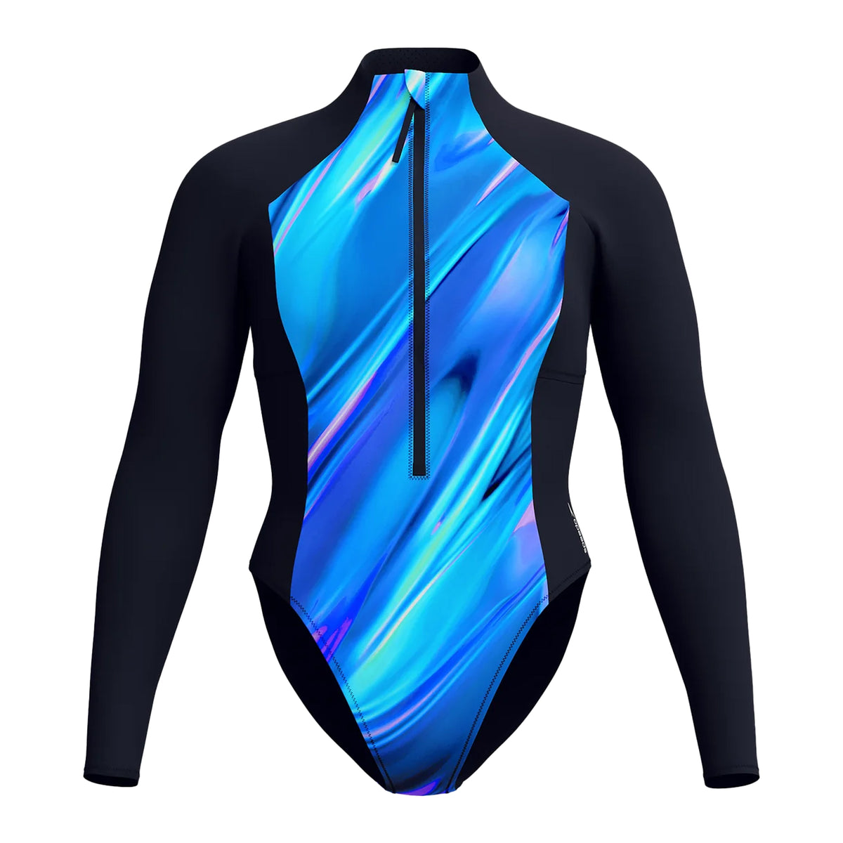 Black-Blue - Front - Speedo Womens-Ladies Glow Zipped Long-Sleeved One Piece Swimsuit
