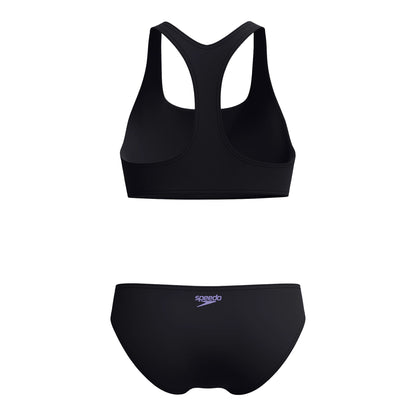 Black-Peach - Back - Speedo Womens-Ladies Placement Racerback Two-Piece Swimsuit