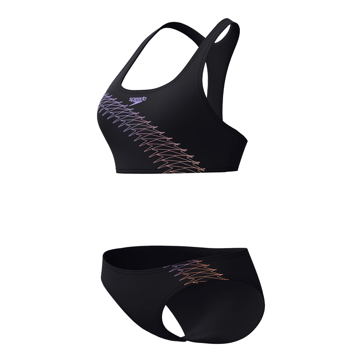 Black-Peach - Lifestyle - Speedo Womens-Ladies Placement Racerback Two-Piece Swimsuit