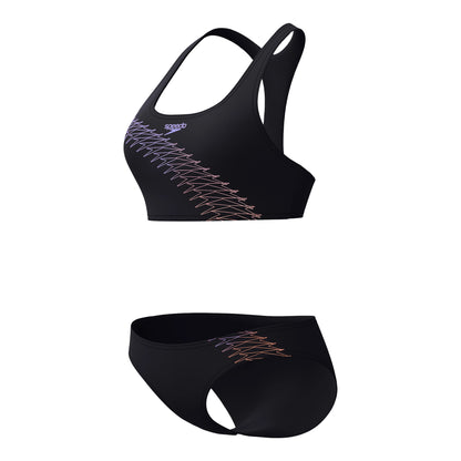 Black-Peach - Lifestyle - Speedo Womens-Ladies Placement Racerback Two-Piece Swimsuit