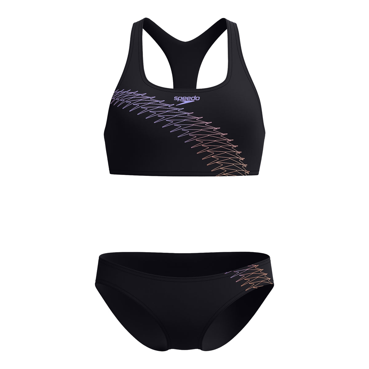 Black-Peach - Front - Speedo Womens-Ladies Placement Racerback Two-Piece Swimsuit