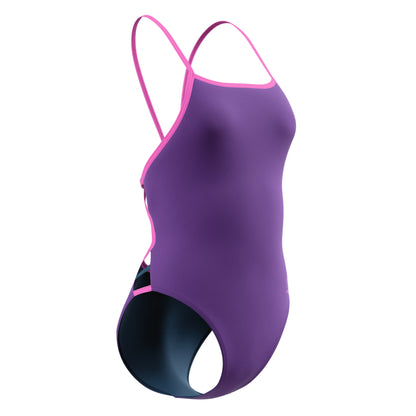 Purple - Side - Speedo Womens-Ladies Solid Triback One Piece Swimsuit