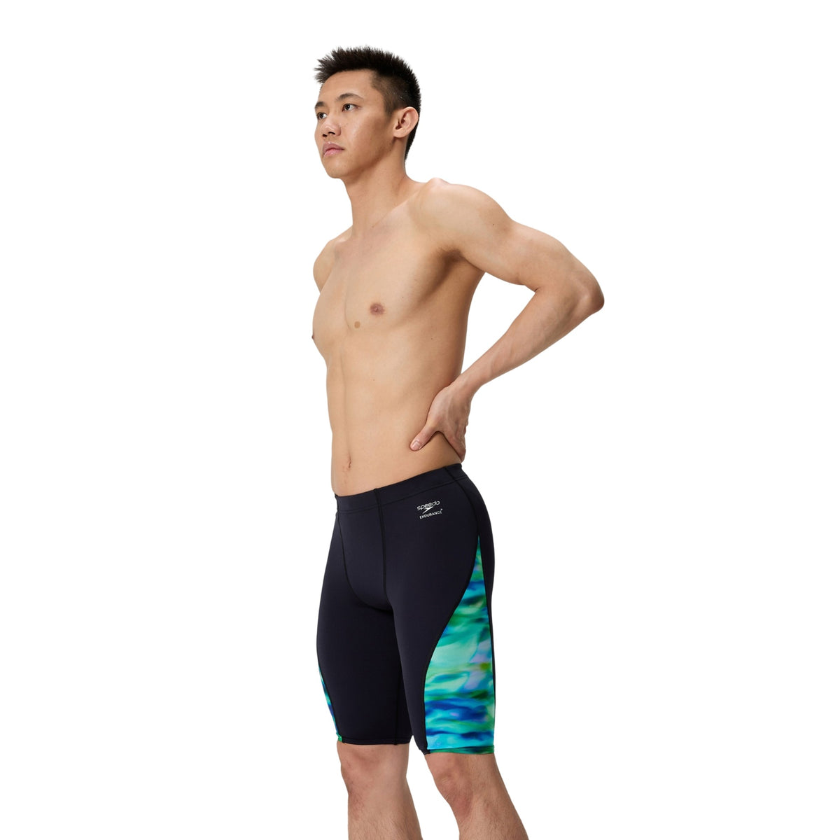 Turquoise-Dark Green - Side - Speedo Mens Spliced Endurance+ Jammer Shorts