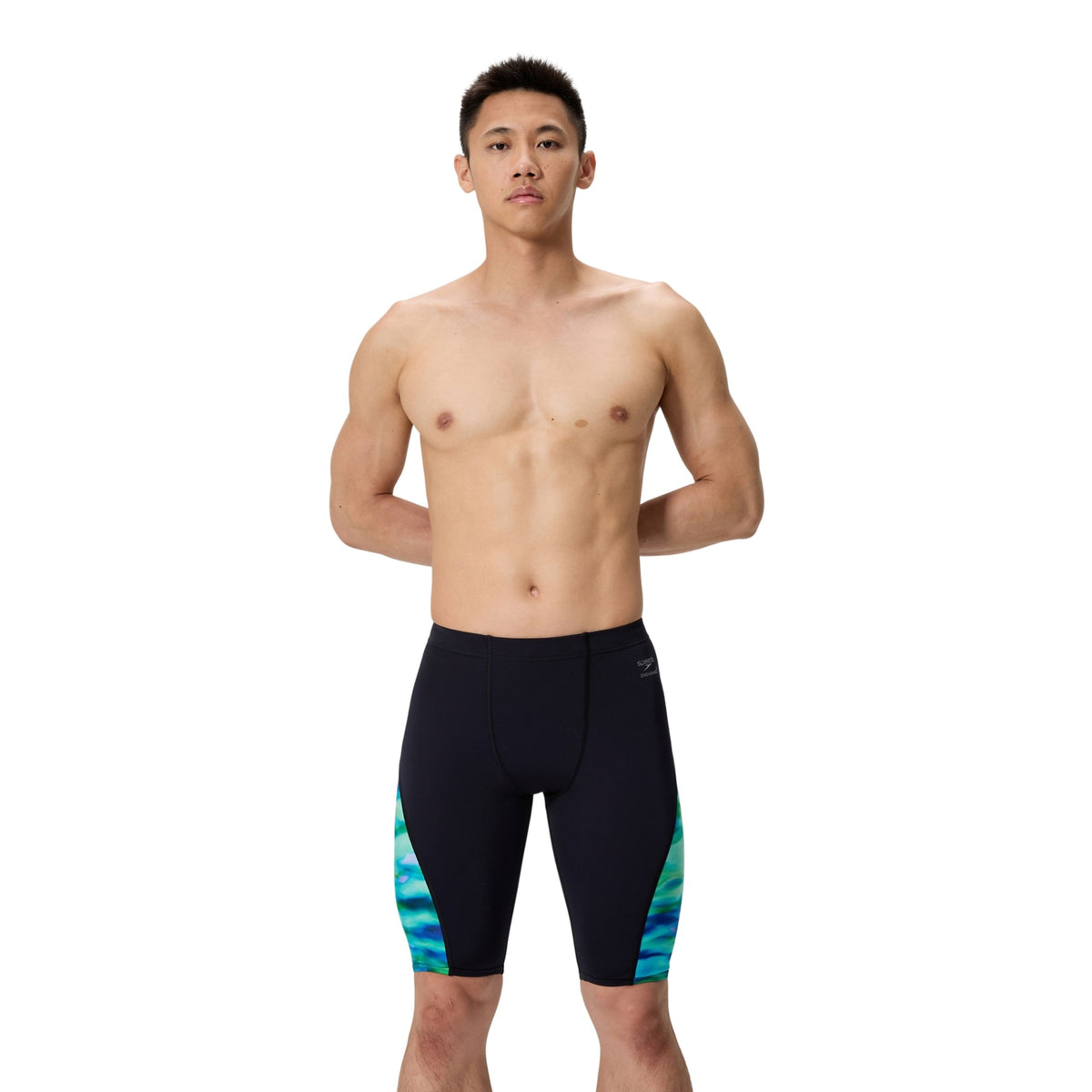 Turquoise-Dark Green - Pack Shot - Speedo Mens Spliced Endurance+ Jammer Shorts