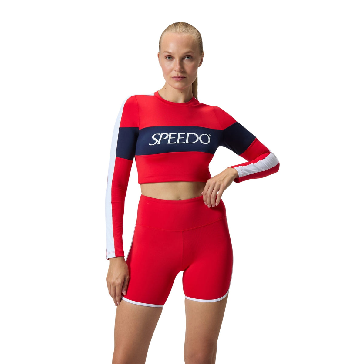 Red - Pack Shot - Speedo Womens-Ladies Solid Bound Swim Shorts