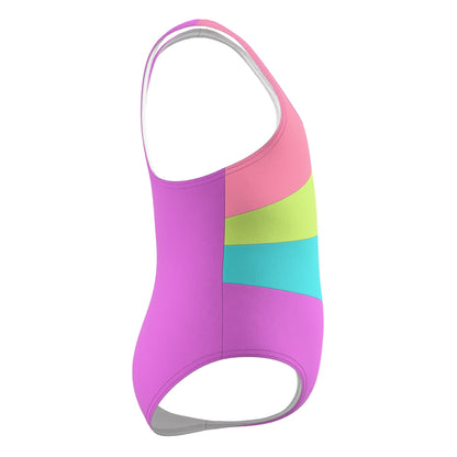 Blue-Green-Pink - Side - Speedo Girls Radiating Splice Racerback One Piece Swimsuit
