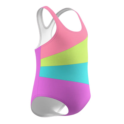 Blue-Green-Pink - Lifestyle - Speedo Girls Radiating Splice Racerback One Piece Swimsuit