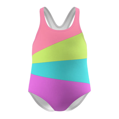 Blue-Green-Pink - Front - Speedo Girls Radiating Splice Racerback One Piece Swimsuit