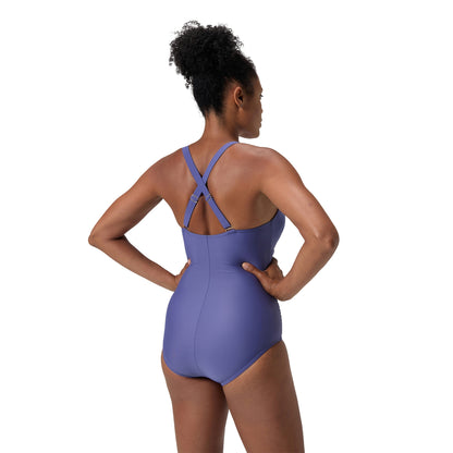 Blue - Back - Speedo Womens-Ladies V Neck Shaping One Piece Swimsuit