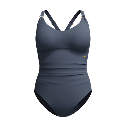 Grey - Front - Speedo Womens-Ladies V Neck Shaping One Piece Swimsuit