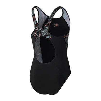 Black - Back - Speedo Girls Hyperbloom Splice One Piece Swimsuit