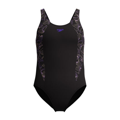 Orange - Front - Speedo Girls Hyperbloom Splice One Piece Swimsuit