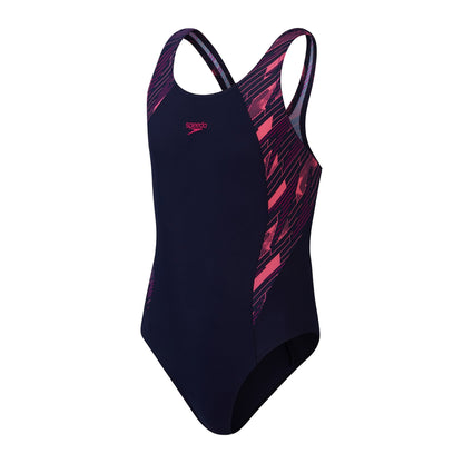 Pink - Front - Speedo Girls Hyperbloom Splice One Piece Swimsuit