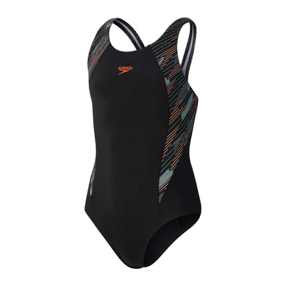 Black - Front - Speedo Girls Hyperbloom Splice One Piece Swimsuit